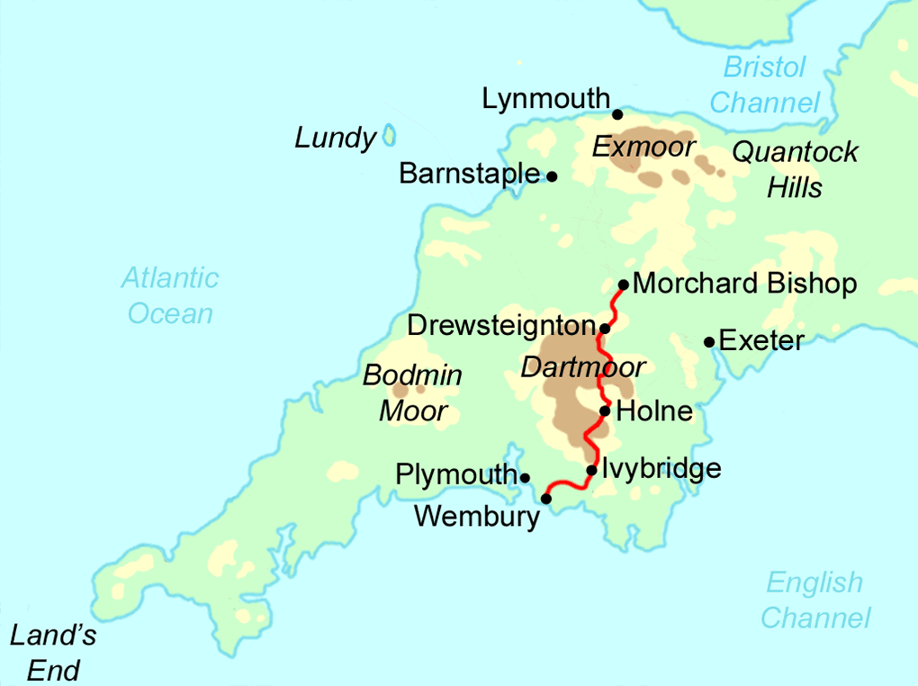 Two Moors Way - Dartmoor Section map